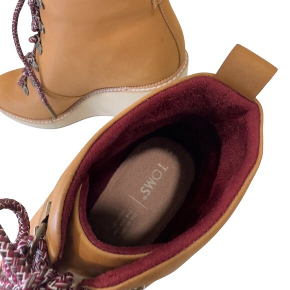 Toms Melrose Womens Tan Suede Wedge Booties With Burgundy Lace-Up Detail SZ 8.5 - Picture 4 of 14